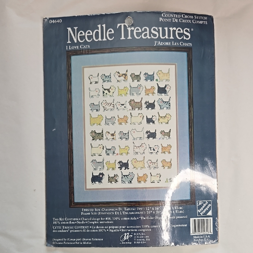 NWT I Love Cats Counted Cross Stitch Kit J'Adore Les Cats